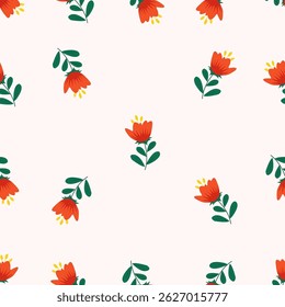 Seamless floral pattern. Idea for fabric, tablecloth pattern, wrapping paper, gift paper. Print ditsy. Motives are scattered randomly. Flower pattern background. cute pattern.
