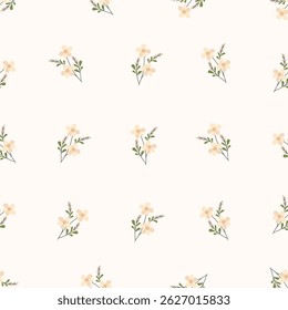 Seamless floral pattern. Idea for fabric, tablecloth pattern, wrapping paper, gift paper. Print ditsy. Motives are scattered randomly. Flower pattern background. cute pattern.