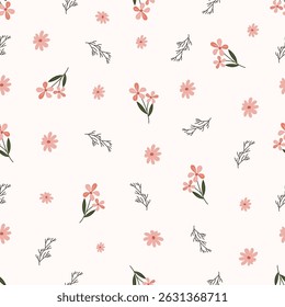 Seamless floral pattern. Idea for fabric, tablecloth pattern, wrapping paper, gift paper. Print ditsy. Motives are scattered randomly. Flower pattern background. cute pattern.