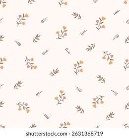 Seamless floral pattern. Idea for fabric, tablecloth pattern, wrapping paper, gift paper. Print ditsy. Motives are scattered randomly. Flower pattern background. cute pattern.
