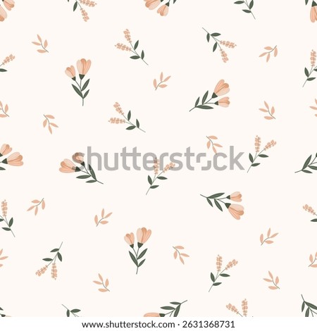 Seamless floral pattern. Idea for fabric, tablecloth pattern, wrapping paper, gift paper. Print ditsy. Motives are scattered randomly. Flower pattern background. cute pattern.