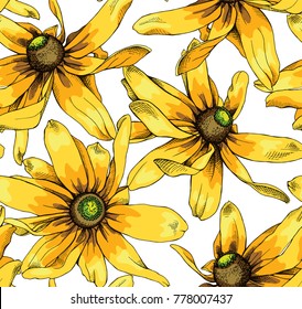 Seamless floral pattern with image of a yellow Heliopsis. Vector illustration.