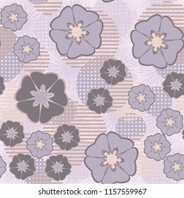 Seamless floral pattern including round elements. There is a background of the square suns.