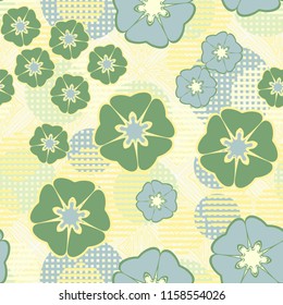 Seamless floral pattern including round elements. There is a background of parquet drawing.