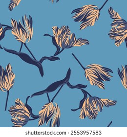 Seamless floral pattern, indigo flowers, cute, endless, all over print to use textile, fabric, clothing, background, autumn, wallpaper, blanket, home textile, clothing, fashion, packaging vector