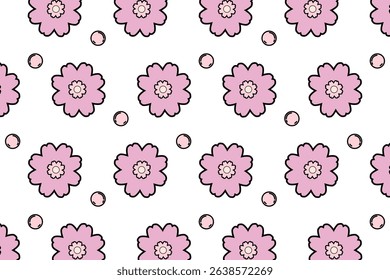 A seamless floral pattern inspired by Japanese sakura background (cherry blossoms). Soft pink flowers and circular elements , perfect for spring designs, fabric, wallpapers, and Japanese-theme