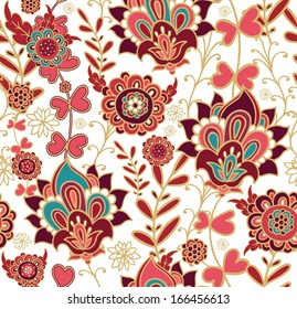 Naadloos bloemmotief, ingewikkeld ontwerp, kalamkari