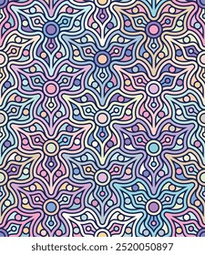 Patrón floral sin fisuras. Retícula geométrica intrincada con flores abstractas multicolores en colores pastel. Estilo moderno. Ilustración vectorial.