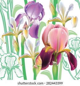 Seamless floral pattern with irises