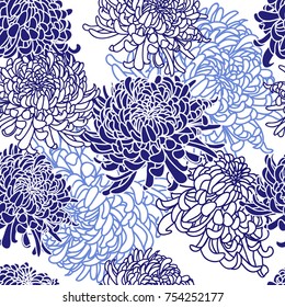Seamless floral pattern with Japanese curly chrysanthemum flower