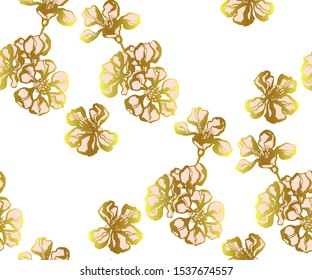 Seamless floral pattern with Japanese quince flowers and ornamental decorative background. Vector pattern. Print for textile, cloth, wallpaper, scrapbooking