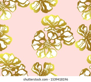 Seamless floral pattern with Japanese quince flowers and ornamental decorative background. Vector pattern. Print for textile, cloth, wallpaper, scrapbooking