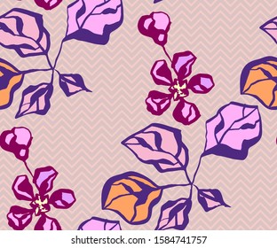 Seamless floral pattern with Japanese quince flowers and ornamental decorative background. Vector pattern. Print for textile, cloth, wallpaper, scrapbooking