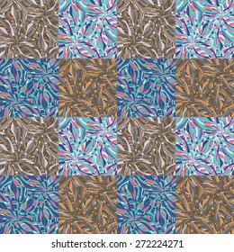 Seamless floral pattern jungle foliage. Set of four color options. Painted hands. 