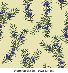 Seamless floral pattern with juniper branches.
