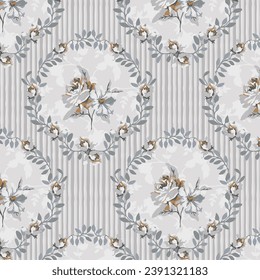 seamless floral pattern with lace and bouquet of roses