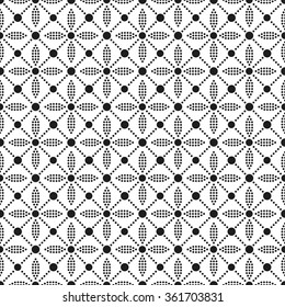 Seamless floral pattern. Lace. Petals and Leaves pattern. Abstract Black and white Background. Circle Ethnic background. Geometric pattern. Vector Regular Texture. Can be used for textile or paper. 