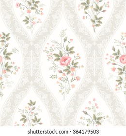 seamless floral pattern with lace and rose bouquet