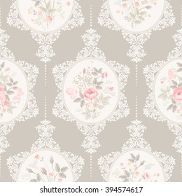 seamless floral pattern with lace and rose bouquet