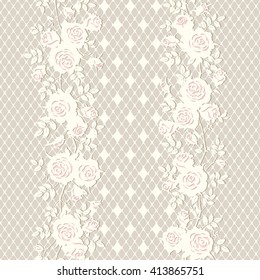 Seamless floral pattern. Lace texture with roses and leaves. Vector background.