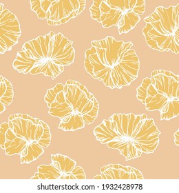 Seamless floral pattern with large poppy flowers. Line drawing. Hand-drawn summer vector illustration.