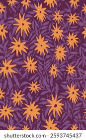 Seamless floral pattern, lavender, decor flowers, yellow, endless, all over print to use textile, fabric, clothing, backdrop, wallpaper, home textile, clothing, fashion, packaging, gift wrap vector