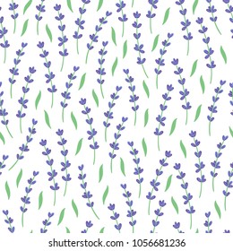 Seamless floral pattern with lavender on white background. Perfect for summer greeting cards and wedding invitation