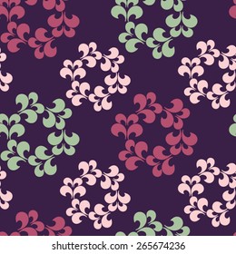 Seamless floral pattern. Leaf pattern. Garlands of petals in circles. Abstract retro Background. Ethnic Bordeaux Pattern. Textile background. Zigzag Pattern. Geometric Pattern. Vector Regular Texture