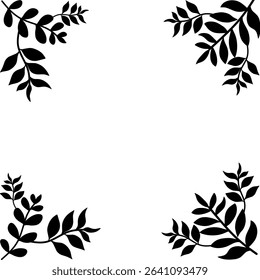 seamless floral pattern, leaves pattern background. frame with leaves, black and white leaves. seamless pattern with black leaves, silhouette of leaf frame. silhouette of floral frame. Silhuete branch