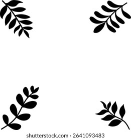seamless floral pattern, leaves pattern background. frame with leaves, black and white leaves. seamless pattern with black leaves, silhouette of leaf frame. silhouette of floral frame. Silhuete branch