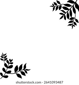 seamless floral pattern, leaves pattern background. frame with leaves, black and white leaves. seamless pattern with black leaves, silhouette of leaf frame. silhouette of floral frame. Silhuete branch