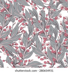Seamless floral pattern of the leaves and berries.