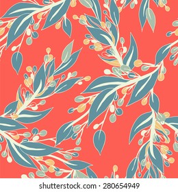 Seamless floral pattern of the leaves and berries.
