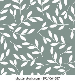 Seamless floral pattern with leaves and branches  on grey background 