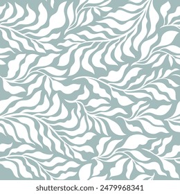  Seamless floral pattern, leaves and branches, blue and white colors