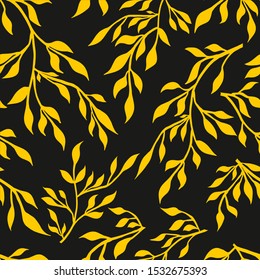 Seamless floral pattern with leaves. Drawing for printing on fabric, wallpaper, paper. Vector illustration, postcards, gift box.