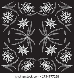 nahtlose Blumenmuster mit Blättern und Blumen, linokumentaler Stil