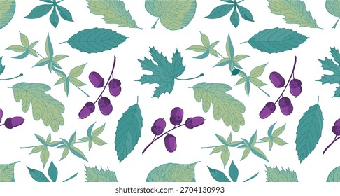 Seamless floral pattern with leaves and flowers in a natural vector design