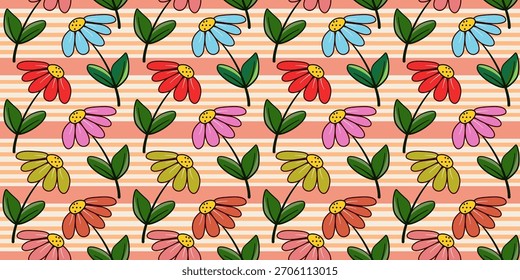Seamless floral pattern with leaves and flowers for decorative wallpaper design