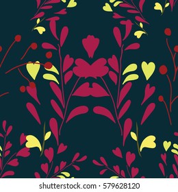 Seamless floral pattern with leaves and flowers.Vector illustration.