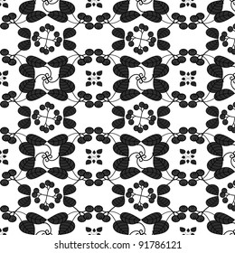 Seamless floral pattern with leaves and fruits