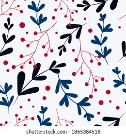 Seamless floral pattern. Leaves and herbs. Botanical illustration. Vector design elements. Winter concept