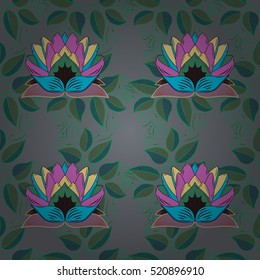 seamless floral pattern with leaves and lotus flowers. Vector illustration.