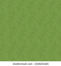 Patrón floral sin soldadura con hojas sobre un fondo verde. Textura natural vectorial para el diseño ecológico de textiles, papel pintado, impresión en papel, tela, rayado.