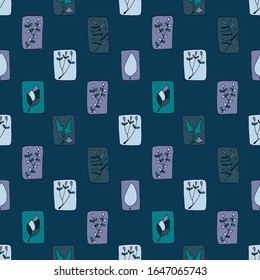 Seamless floral pattern with leaves and symbolic plants, checkerboard pattern, eps8