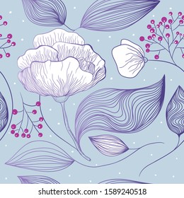 Seamless floral pattern with leaves and tea rose
