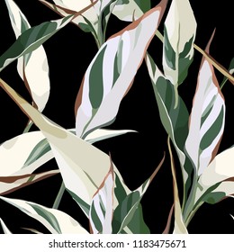 Seamless floral pattern with leaves, watercolor. Vector illustration.