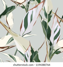 Seamless floral pattern with leaves, watercolor. Vector illustration.