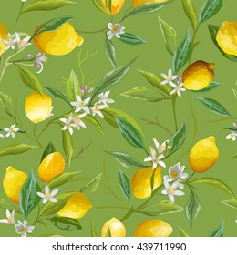Padrão Floral Perfeito. Fundo de frutas de limão. Vetor