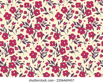 Seamless floral pattern, liberty ditsy print with vintage motifs. Abstract botanical arrangement with small hand drawn plant: cute  flowers, leaves, twigs on a light background. Vector illustration.